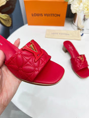 LV 26S MARE HIGH-HEELED MULE SANDALS IN RED CALFSKIN