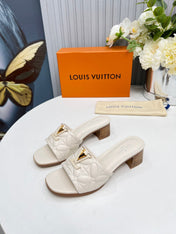 LV 26S MARE HIGH-HEELED MULE SANDALS IN IVORY BEIGE CALFSKIN