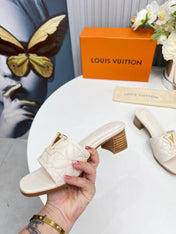 LV 26S MARE HIGH-HEELED MULE SANDALS IN IVORY BEIGE CALFSKIN