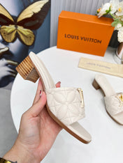 LV 26S MARE HIGH-HEELED MULE SANDALS IN IVORY BEIGE CALFSKIN
