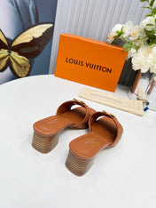 LV 26S MARE HIGH-HEELED MULE SANDALS IN BROWN CALFSKIN