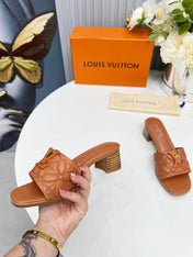 LV 26S MARE HIGH-HEELED MULE SANDALS IN BROWN CALFSKIN