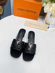 LV 26S MARE HIGH-HEELED MULE SANDALS IN BLACK CALFSKIN