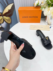 LV 26S MARE HIGH-HEELED MULE SANDALS IN BLACK CALFSKIN