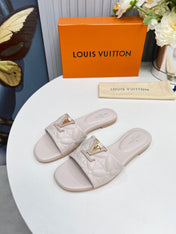 LV 26S MARE FLAT MULES IN ASH BEIGE CALFSKIN