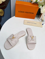 LV 26S MARE FLAT MULES IN ASH BEIGE CALFSKIN