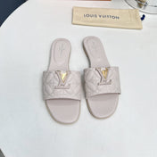 LV 26S MARE FLAT MULES IN ASH BEIGE CALFSKIN