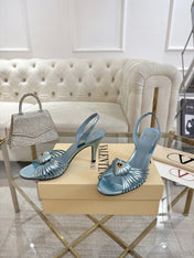 VALENTINO 26S HEEL SANDALS 80 MM IN METALLIC LIGHT BLUE CALFSKIN