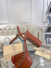 VALENTINO 26S PLATFORM SANDALS 110 MM IN LIGHT BROWN CALFSKIN
