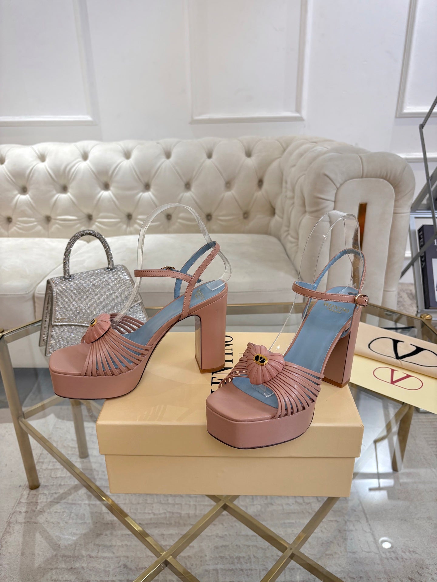 VALENTINO 26S PLATFORM SANDALS 110 MM IN NUDE PINK CALFSKIN