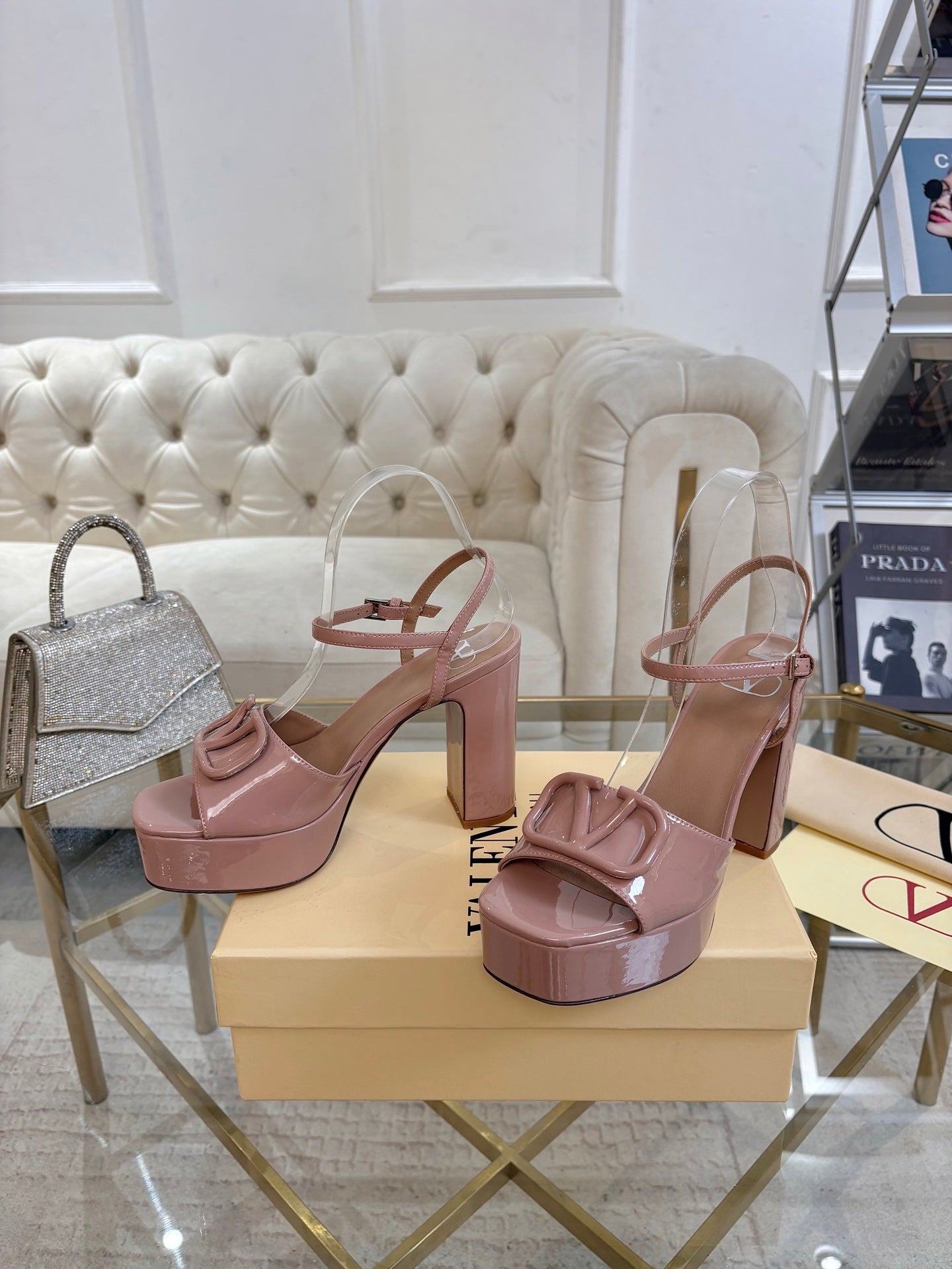 VALENTINO 26S PLATFORM SANDALS 110 MM IN NUDE GLOSSY CALFSKIN