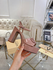 VALENTINO 26S PLATFORM SANDALS 110 MM IN NUDE GLOSSY CALFSKIN