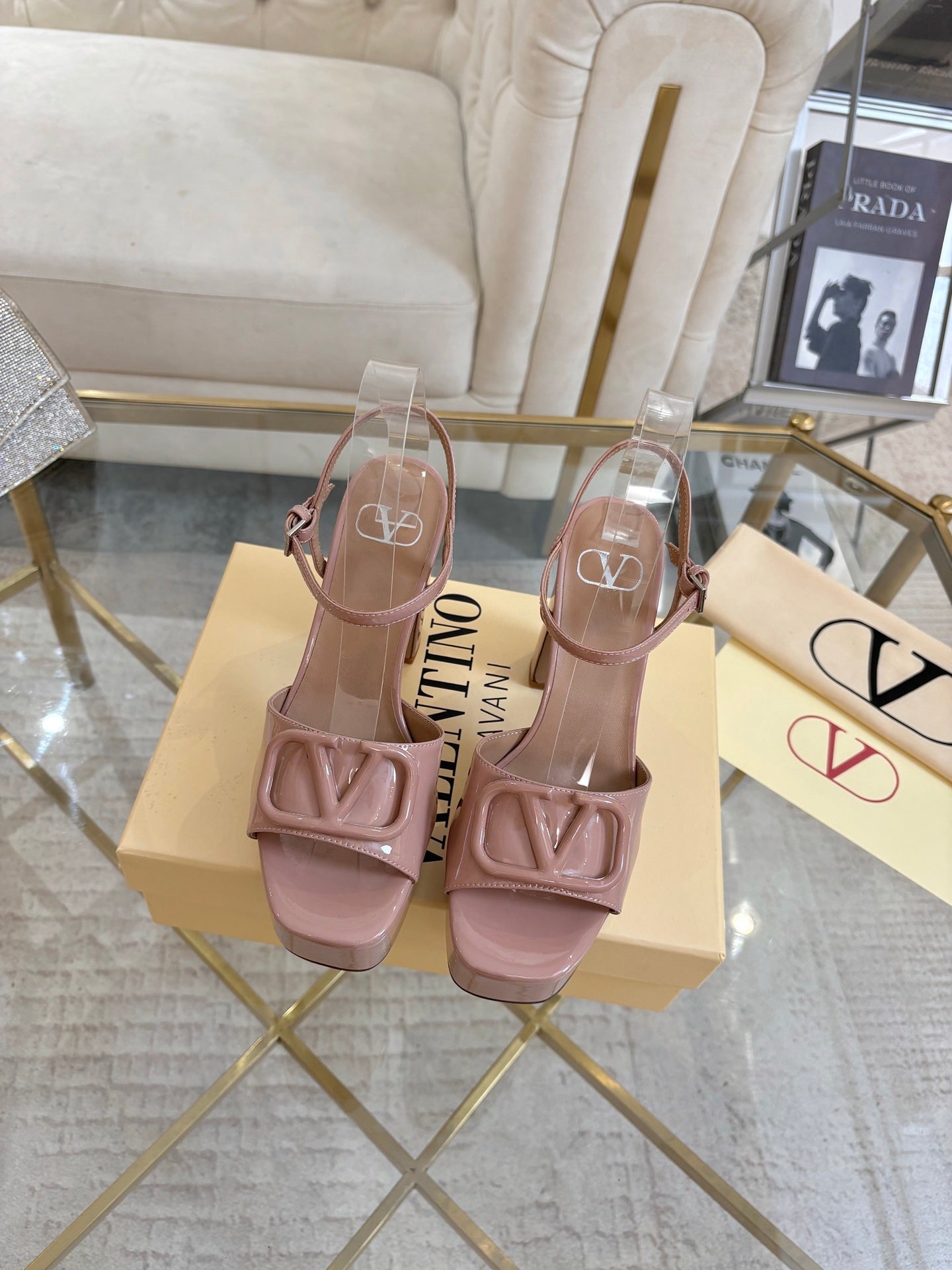 VALENTINO 26S PLATFORM SANDALS 110 MM IN NUDE GLOSSY CALFSKIN