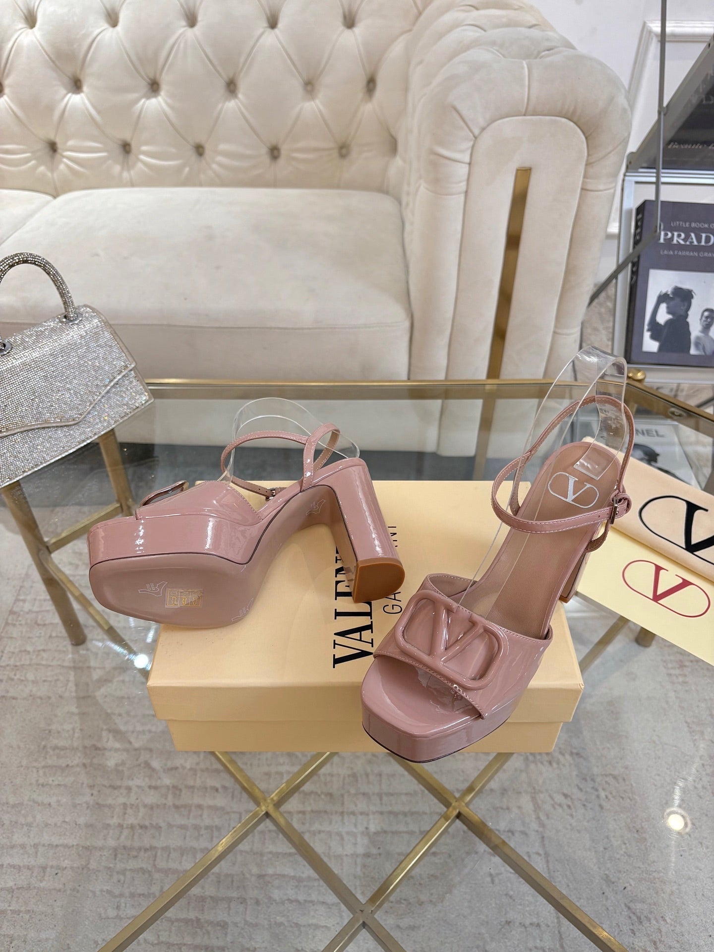 VALENTINO 26S PLATFORM SANDALS 110 MM IN NUDE GLOSSY CALFSKIN