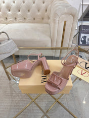 VALENTINO 26S PLATFORM SANDALS 110 MM IN NUDE GLOSSY CALFSKIN