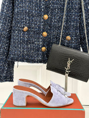 HIGH HEELS IN GREY SUEDE  AND LAMBSKIN