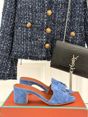 HIGH HEELS IN BLUE SUEDE AND LAMBSKIN