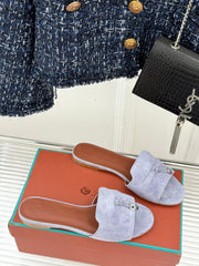 FLAT SANDALS IN GREY SUEDE AND LAMBSKIN