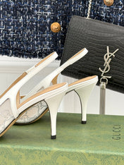 GG HIGH SLINGBACK 8.5 CM IN WHITE CLASSIC POINTED-TOE MESH WITH RHINESTONE EMBELLISHMENTS