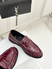 YSL 25S LOAFERS IN DARK RED EMBOSSED LAMBSKIN