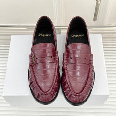 YSL 25S LOAFERS IN DARK RED EMBOSSED LAMBSKIN