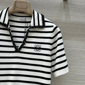 Loewe 25 Striped Knitted Polo Short-sleeved Top White Tencel