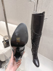 YSL 26S JANIS KNEE-HIGH BOOTS 90 MM IN BLACK SUEDE