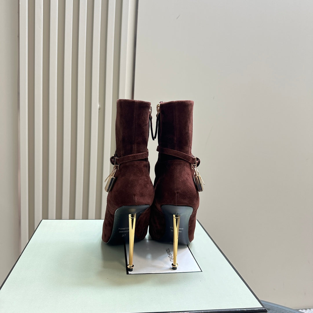 PADLOCK 10 CM ANKLE BOOTS IN WINE RED SUEDE