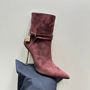 PADLOCK 10 CM ANKLE BOOTS IN WINE RED SUEDE
