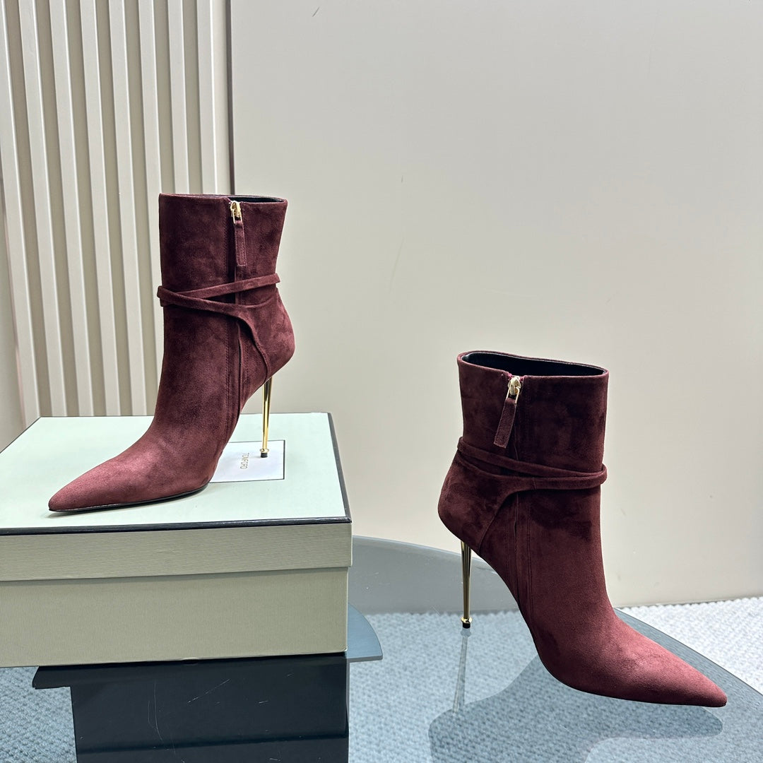 PADLOCK 10 CM ANKLE BOOTS IN WINE RED SUEDE