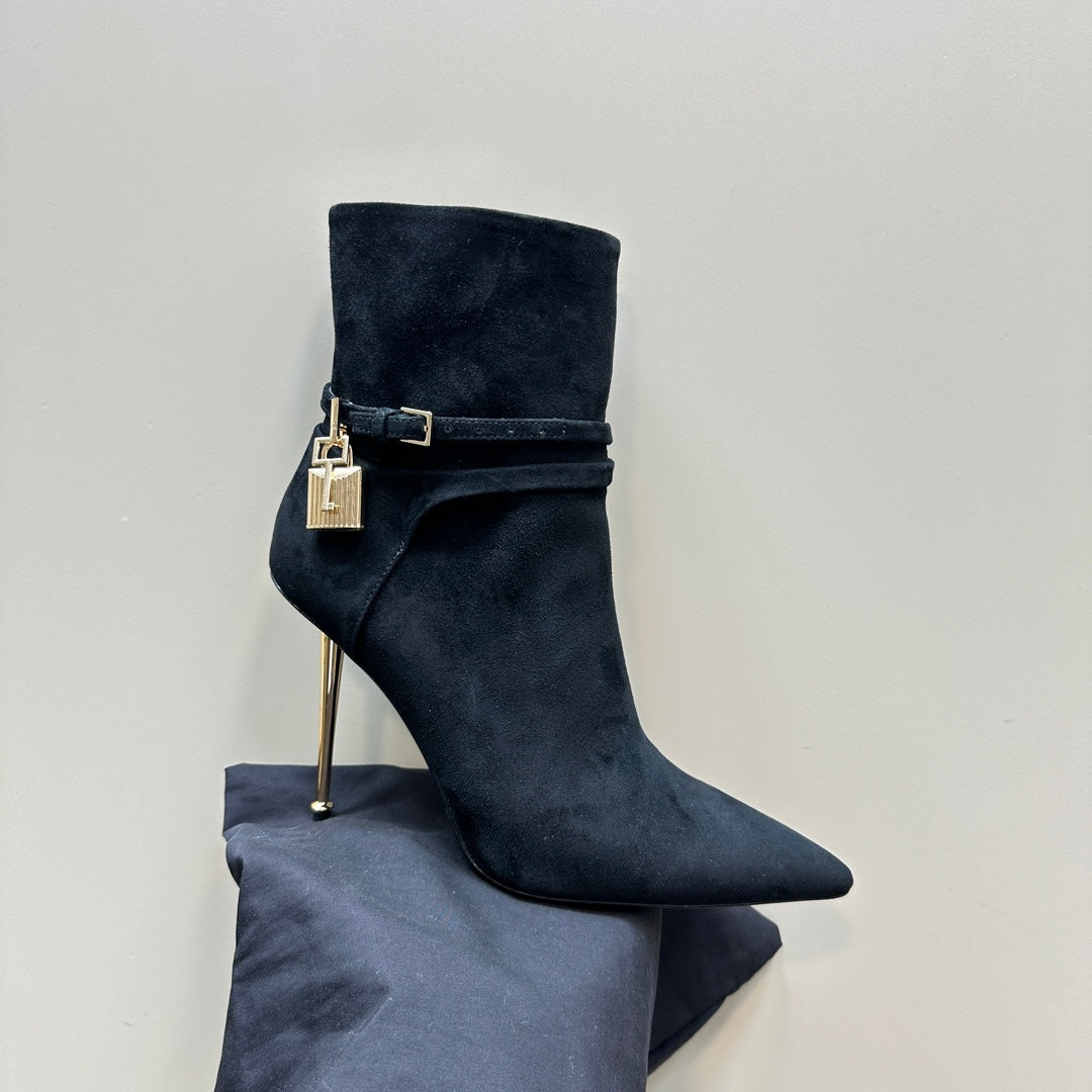 PADLOCK 10 CM ANKLE BOOTS IN BLACK SUEDE