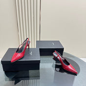 SL TRAPEZE CROCODILE MOTIF SLINGBACK PUMP RED CALFSKIN