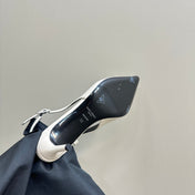 SL TRAPEZE HEEL SLINGBACK PUMP WHITE CALFSKIN