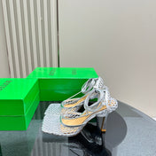 STRETCH HIGH HEELS 9 CM IN SILVER METALLIZE MESH AND LEATHER