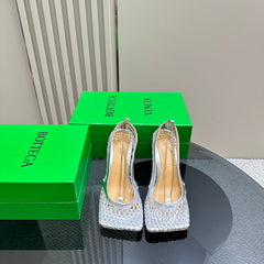 HIGH PUMP 9 CM IN SILVER METALLIZE MESH AND LEATHER