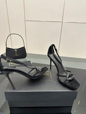 BALMAIN 25S LIPS SANDALS 10 IN BLACK SUEDE