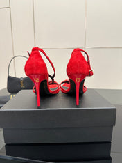 BALMAIN 25S LIPS SANDALS 10 IN CRIMSON RED SUEDE