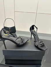 BALMAIN 25S LIPS SANDALS 10 IN BLACK SATIN