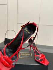BALMAIN 25S LIPS SANDALS 10 IN CRIMSON RED CALFSKIN