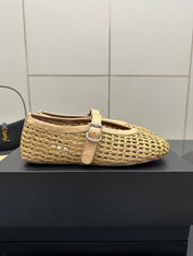 ALAIA MARY JANE FLAT 25S IN BEIGE WOVEN MESH