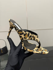 ALAIA HEELED THONG 25S IN LEOPARD PONY HAIR LEATHER