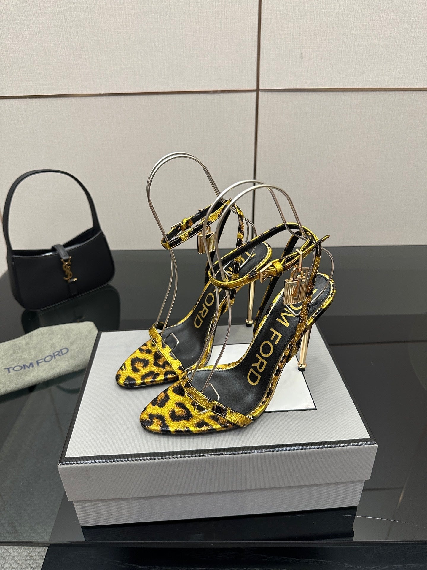 TOM FORD 26S HEELED SANDALS 100 MM IN LEOPARD PRINT CALFSKIN STYLE 3