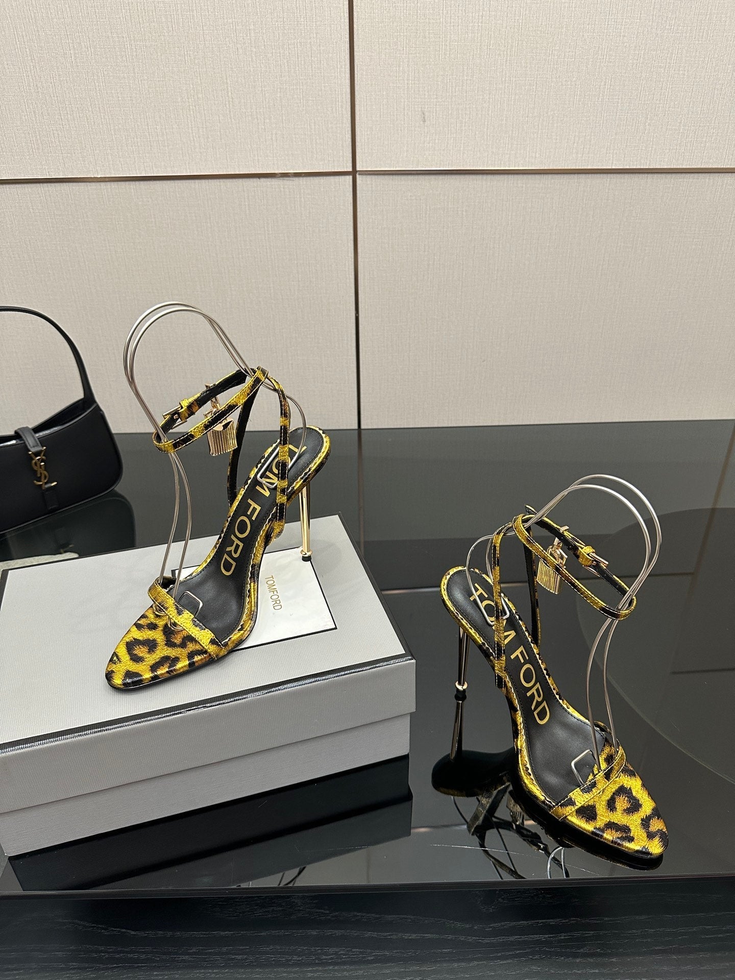 TOM FORD 26S HEELED SANDALS 100 MM IN LEOPARD PRINT CALFSKIN STYLE 3