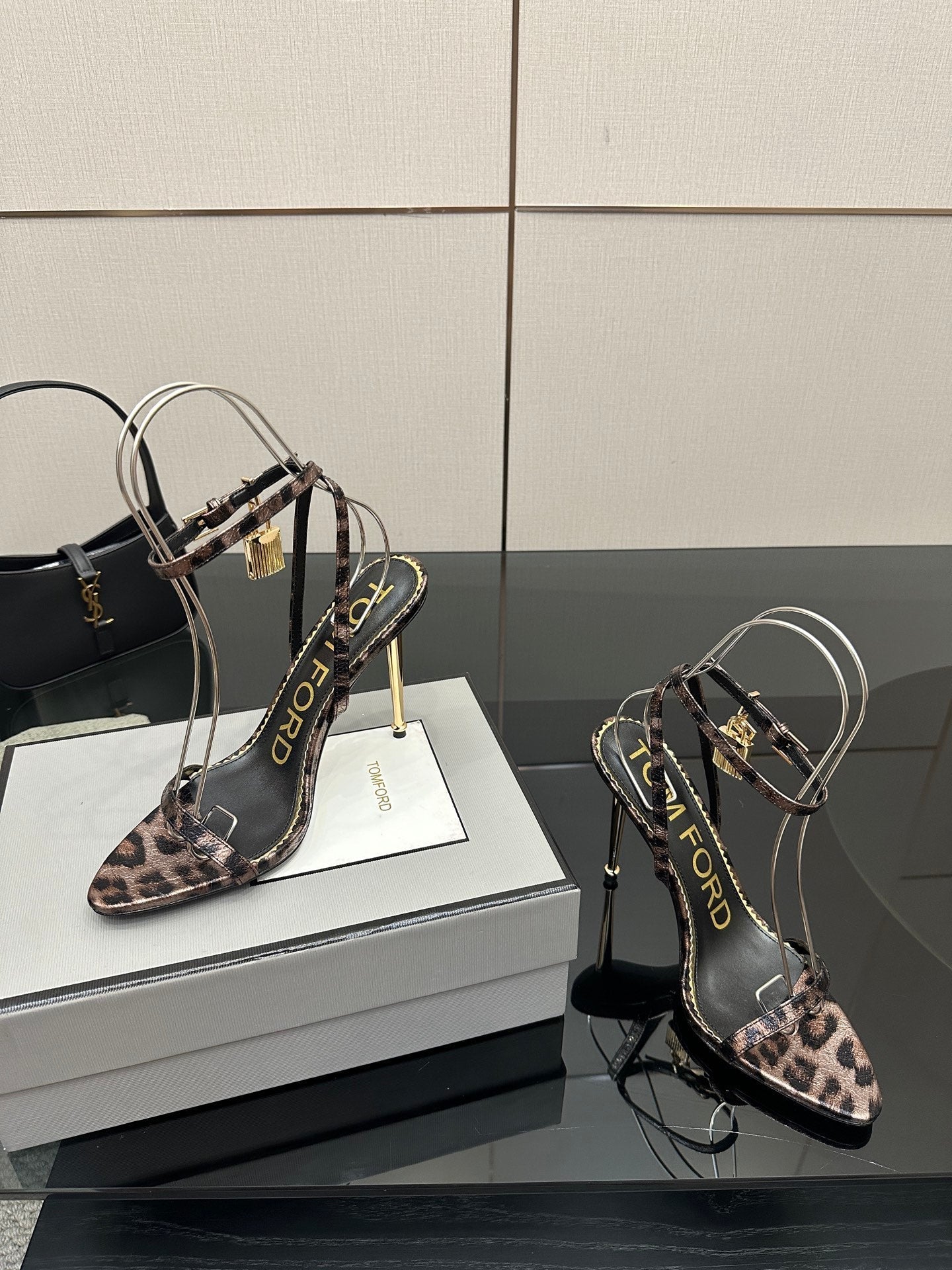 TOM FORD 26S HEELED SANDALS 100 MM IN LEOPARD PRINT CALFSKIN STYLE 1