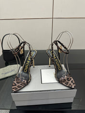 TOM FORD 26S HEELED SANDALS 100 MM IN LEOPARD PRINT CALFSKIN STYLE 1