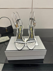 TOM FORD 26S HEELED SANDALS 100 MM IN SILVER CALFSKIN