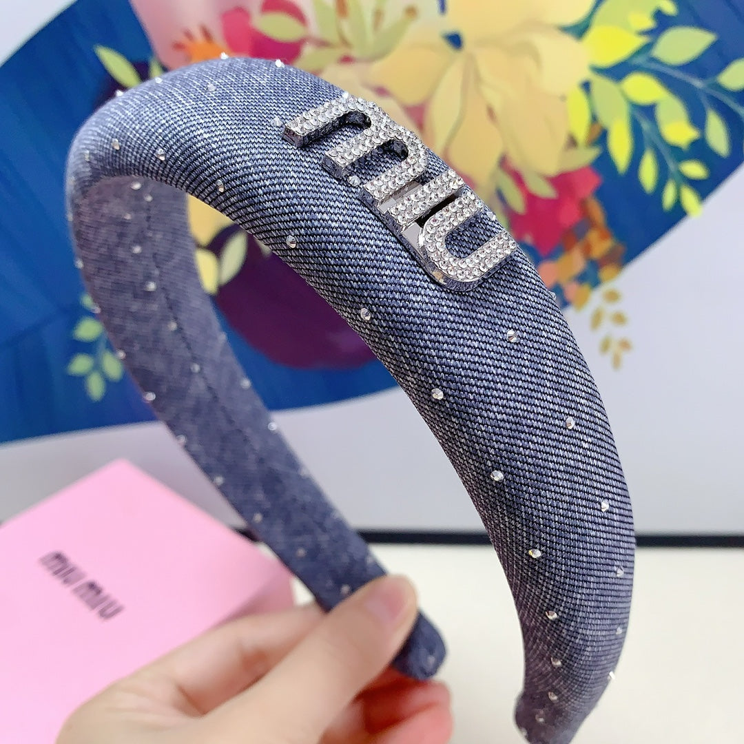 DENIM HEADBAND PIGEON BLUE WITH CRYSTALS 164215