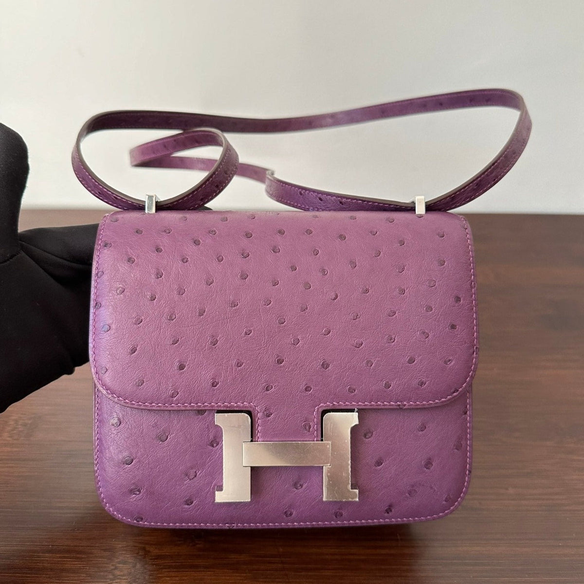 CONSTANCE 18 PURPLE OSTRICH SILVER HARDWARE