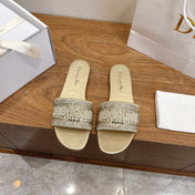 DIOR 26S FLAT SLIDE SANDALS IN GOLD CRYSTAL-EMBROIDERED CANVAS