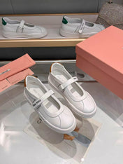 MIUMIU 26S MARY JANE BALLERINAS IN WHITE AND TAN BROWN CALFSKIN